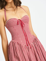 Susanna Red Cotton Gingham Drop Waist Midi Dress