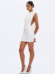 Vienna White Satin Mock Neck Mini Dress