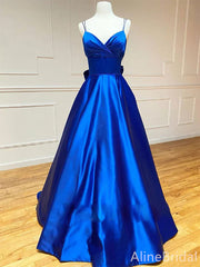 Elegant Royal Blue V-Neck Low Back A-Line Prom Dress, Evening Gown, PD37922