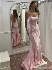 Sexy Pink Satin Mermaid Prom Dress with Lace-Up Back, Evening Dress, PD37923