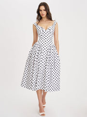 Rahma Polka Dot Cotton Poplin Drop Waist Midi Dress