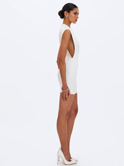 Vienna White Satin Mock Neck Mini Dress