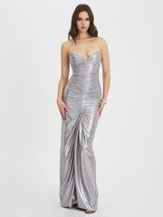Sable Ruched Silver Glitter Mermaid Gown