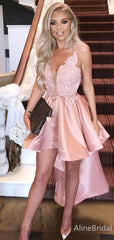 Elegant Deep V-neck Lace A-line High Low Homecoming Dress, HD32728