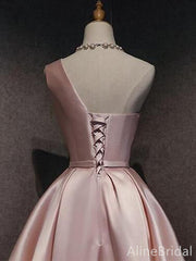 Elegant One Shoulder Pink A-line Short Homecoming Dress, HD32736