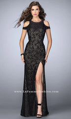 Long Open Back Prom Dress with Cold Shoulder Sleeves
