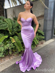 Elegant Purple Satin Sweatheart Mermaid Long Prom Dress,PD37964