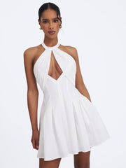 Jordyn White Cotton Poplin Keyhole Halter Mini Dress