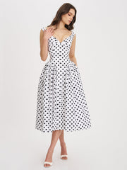 Rahma Polka Dot Cotton Poplin Drop Waist Midi Dress
