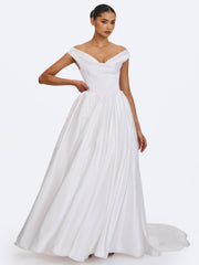 Unna White Satin Bardot Cowl Wedding Gown