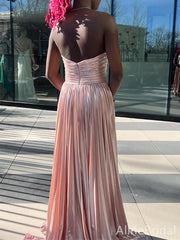 Elegant Pink Strapless Pleated A-line Long Prom Dress, PD37976