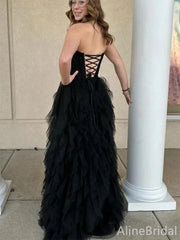 Gorgeous Black Strapless A-line High Low Tulle Prom Dress, Evening Dress, PD38014