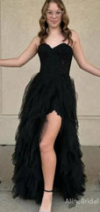 Gorgeous Black Strapless A-line High Low Tulle Prom Dress, Evening Dress, PD38014