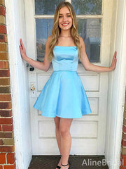 Elegant Spaghetti Strap Blue A-line Short Homecoming Dress, HD32788