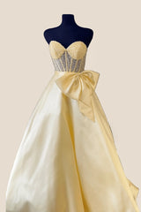 Strapless Purple Beaded Long Dress with Bow