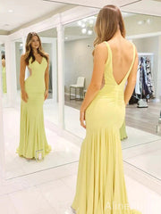 Sexy Yellow V-neck Backless Mermaid Long Prom Dress, Evening Dress, PD38010