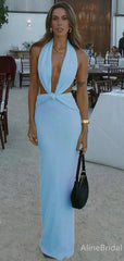 Sexy Blue V-neck Halter Backless Mermaid Long Prom Dress, Evening Dress, PD38008