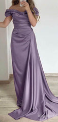Elegant Purple Off the Shoulder A-line Long Prom Dress with Drape, PD38001