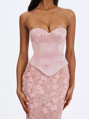 Uliya Rosy Pink Strapless Mermaid Peplum Maxi Dress