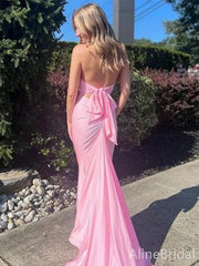 Elegant V-neck Halter Pink Mermaid Long Prom Dress, Evening Dress, PD38022