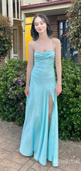 Sexy Sky Blue Spaghetti Strap Split Side Mermaid Long Prom Dress,PD38026
