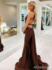 Sexy Chocolate Brown Backless Mermaid Long Prom Dress, Evening Gown, PD38049