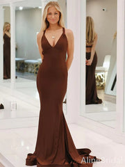 Sexy Chocolate Brown Backless Mermaid Long Prom Dress, Evening Gown, PD38049