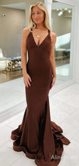 Sexy Chocolate Brown Backless Mermaid Long Prom Dress, Evening Gown, PD38049