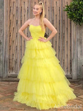Gorgeous Strapless A-line Yellow Tulle Long Prom Dress, Evening Dress, PD38060