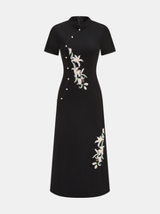 Floral Embroidered Cheongsam Maxi Dress