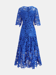 Guipure Lace Elbow Sleeve Midi Dress
