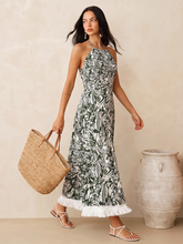 Fringe Hem Jungle Print Halter Maxi Dress