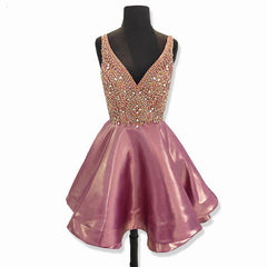 Dusty Rose Stunning Rhinestone Sparkly Beaded Top Homecoming Dresses, BD00221