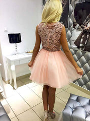 Blush Pink Lace Tulle Sleeveless Simple homecoming dresses,BD00131