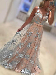 Charming Floral Prints Lace Pink Sweetheart Evening Party Prom Dresses,PD00011