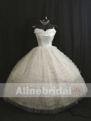 Gorgeous Ivory Lace Pleating Tulle Sweetheart Strapless Homecoming Dresses, HD0005