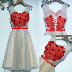 Lovely Heart-shaped Three-dimensional Lace Decals Sleeveless Lace Up Back Homecoming Dresses,BD00205