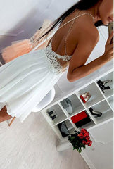 Ivory Lace Beaded Spaghetti Strap Criss-cross Chiffon Freshman Homecoming Dresses,BD00112