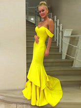 Long Yellow Mermaid Off Shoulder Sweetheart Evening Prom Dresses,PD0162