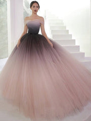 Off Shoulder Ombre Purple Pink Tulle Ball Gown Prom Dresses,PD00316