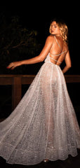 Sparkly White Sequin V-neck Backless Fashion Prom Dresses,PD00327