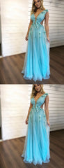 Tiffany Blue Handmade Flower Applique Tulle Charming Prom Dresses ,PD00382