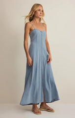 Z SUPPLY - ANGEL EYES TWILL MIDI DRESS LAKE BLUE