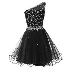 Short One Shoulder Popular Junior Graduation Sweet 16 Cocktail Rhinestone Tulle Homecoming Dresses,BD00201
