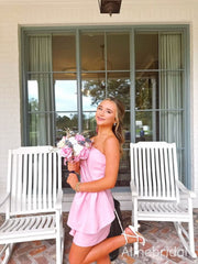Elegant Pink Strapless Ruffles Short Homecoming Dress, HC382286