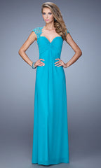 Open-Back Empire-Waist Long La Femme Prom Dress