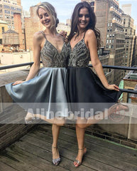 Gorgeous Spaghetti Strap Beaded Rhinestone Top Grey For Teens Homecoming Dresses,BD00218