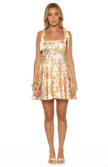 Brilliana Yellow Bloom Mini Dress