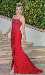 Corset-Back Beaded Long Prom Dress with Train