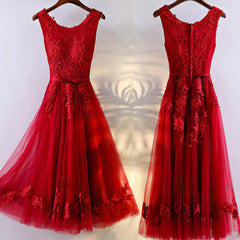 Charming A-line Round Neckline Sleeveless Bow Lace Appliques Homecoming Dresses,BD00207